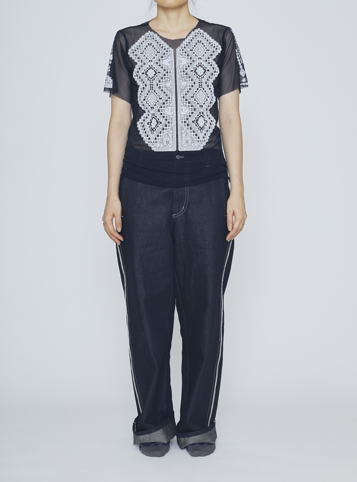 MESH TOPS: MT02-F79 NAVY/WHITE, PANTS: GP1D INDIGO, SOCKS: AS-107A CHARCOAL