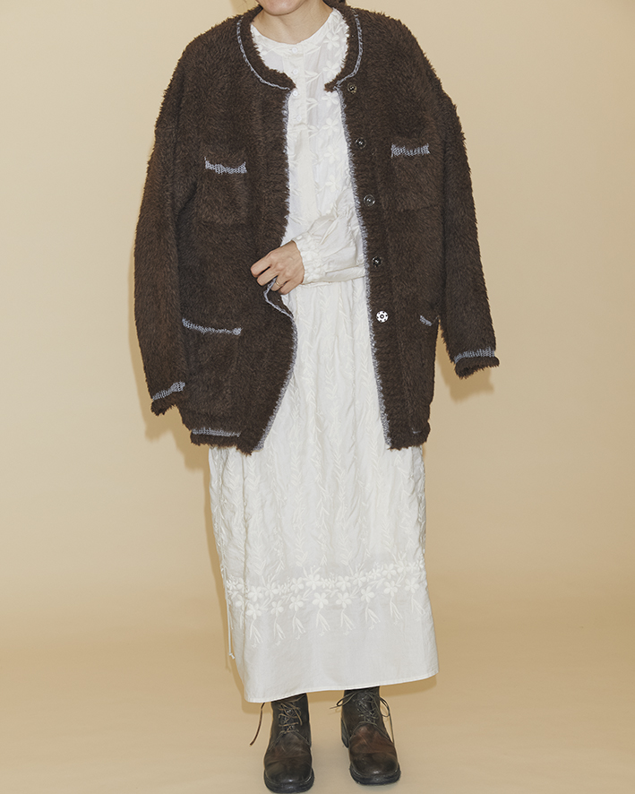 Knit Cardigan: SO263 Brown, Dress: EOP188 Ivory