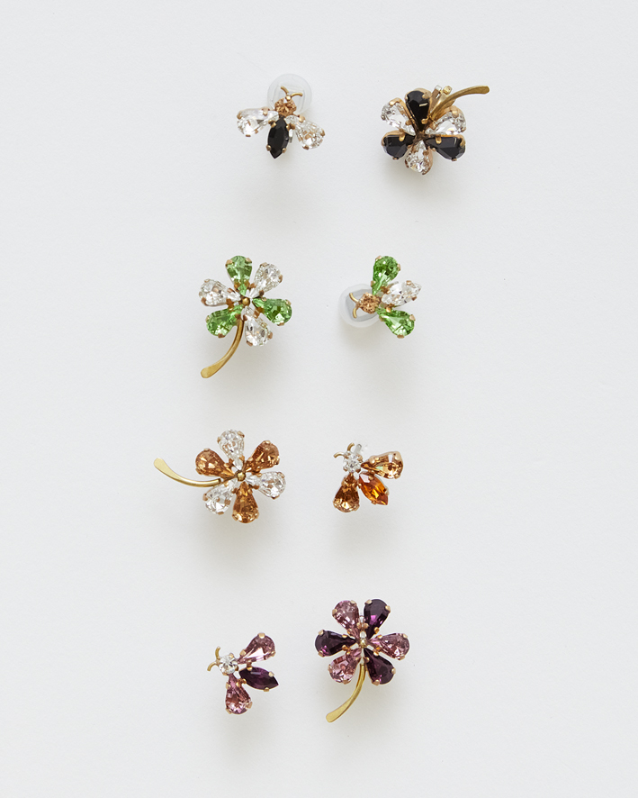 From top AC127KE, AC128KP: Black*Crystal, Crystal*Green, Crystal*Yellow, Purple*Pink