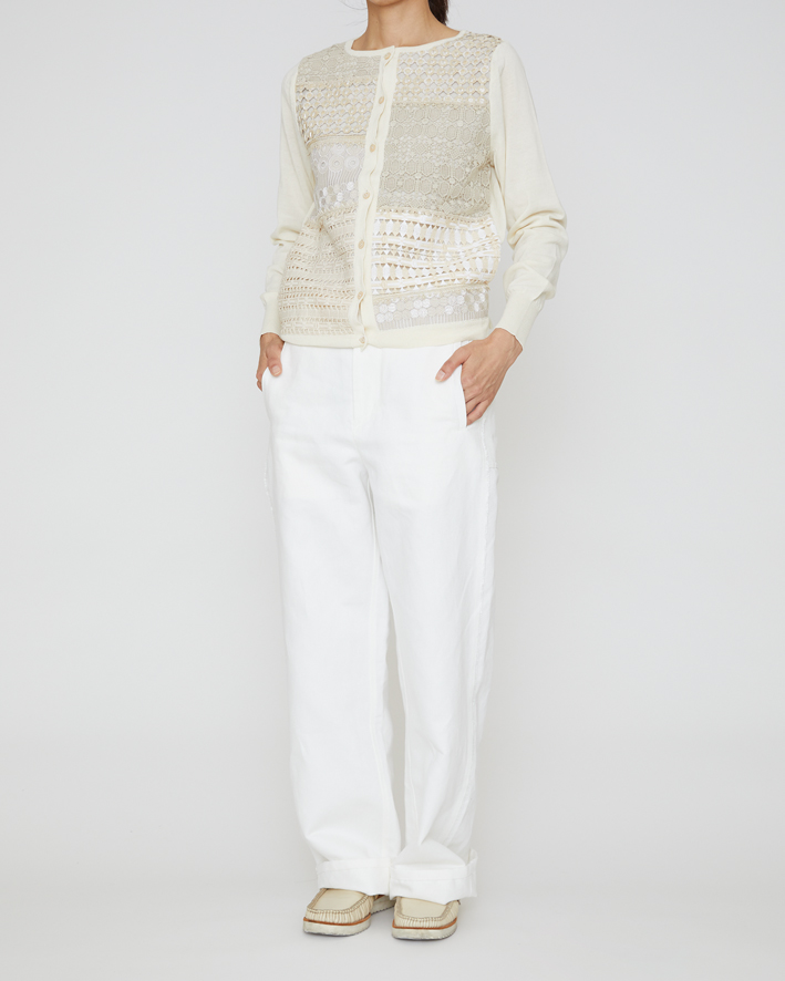 Knit Cardigan: VE202 Ivory, Bottoms: GP1H White