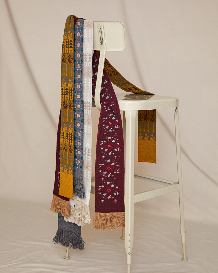 From left: M46-810 Mustard, M78-807 Mix Grey, M78-810 Ivory, M78-809 Wine