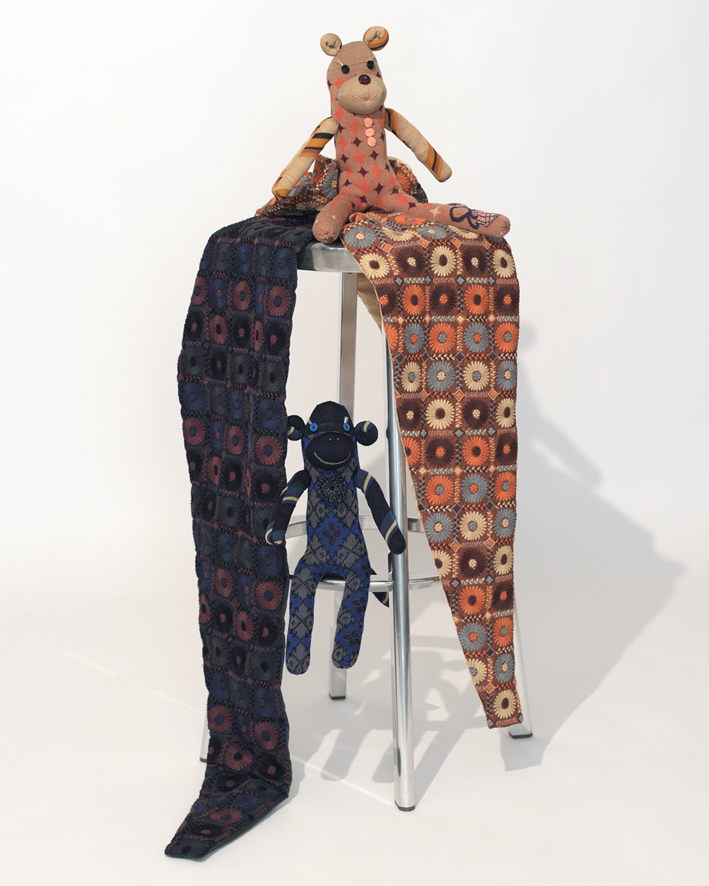 Muffler: EM263 Green, Orange, Sock Knit Doll (One-of-a-kind): SA2M (Monkey) Navy Mix, SA3J (Bear) Brown Mix
